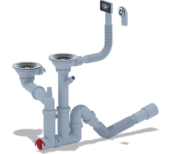 Изображение товара Сифон АНИ Пласт 3 1/2х40 двойной, с отводом для стиральной машины, с гиб. круг и прям пер F7500SA15