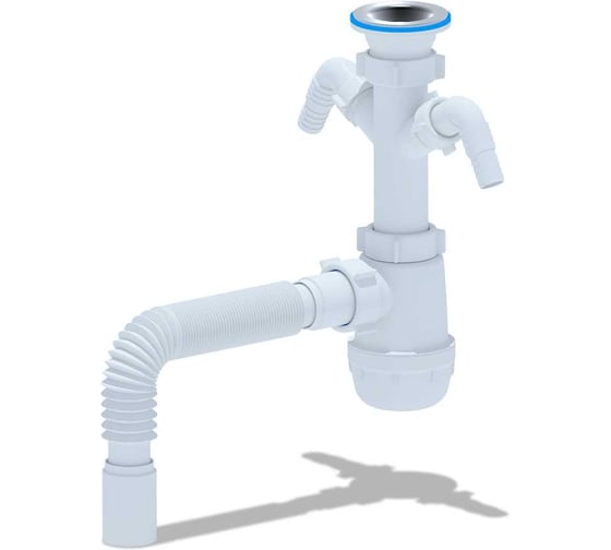 Изображение товара Сифон АНИ Пласт Грот 1 1/2х40 с 2 отводами для стиральной машины A1105