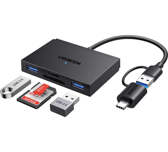 Изображение товара Кардридер UGREEN CM812 45167 4-in-1 MicroSDхUSBхUSB-CхSDXCхSDHC Card Reader. Цвет: черный 45167_