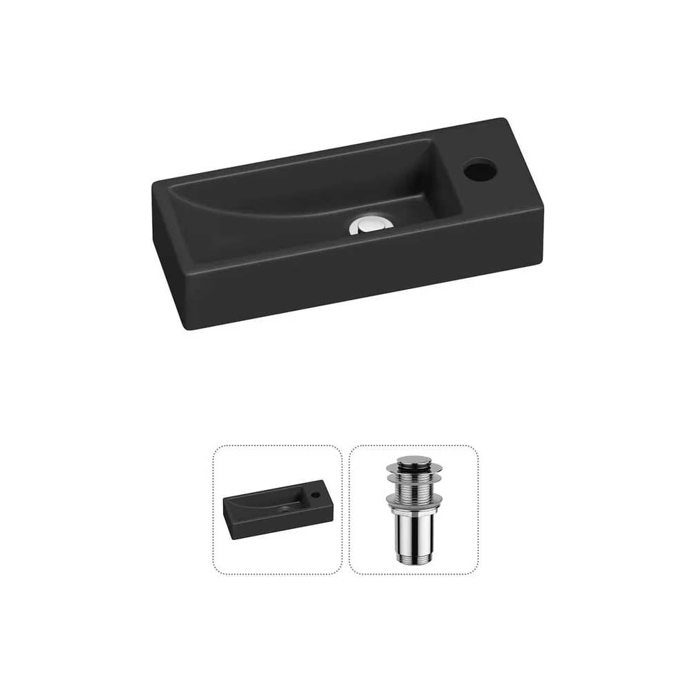 Изображение товара Комплект Wellsee 2 в 1 Lavinia Boho накладная или подвесная раковина 38x14 см черный матовый