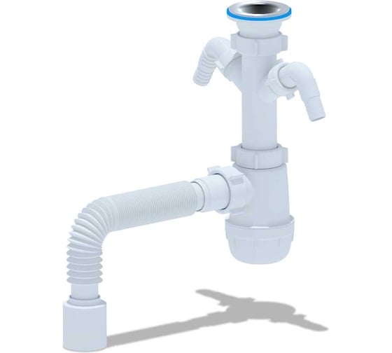 Изображение товара Сифон АНИ Пласт Грот 1 1/2х40 с 2 отводами для стиральной машины, с гибкой трубой A1110