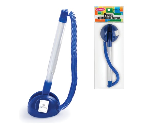 Изображение товара Ручка шариковая ОФИСМАГ настольная BEIFA Бэйфа СтопПен, синяя, корпус прозрачный/синий, линия письма 0,7 мм AP8863-BL 141748