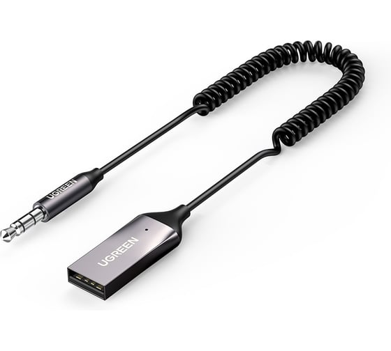 Изображение товара Адаптер автомобильный UGREEN CM309 Bluetooth 5.0 Car Receiver Aux with Mic Audio Adapter с микрофоном, серый космос 70601