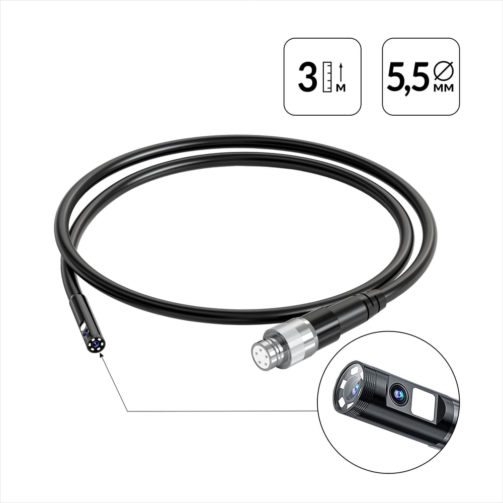 Изображение товара Зонд для видеоэндоскопа iCarTool IC-V116A/B/C, 2 камеры, 3м, 5.5 мм IC-VP116-3-5,5-2