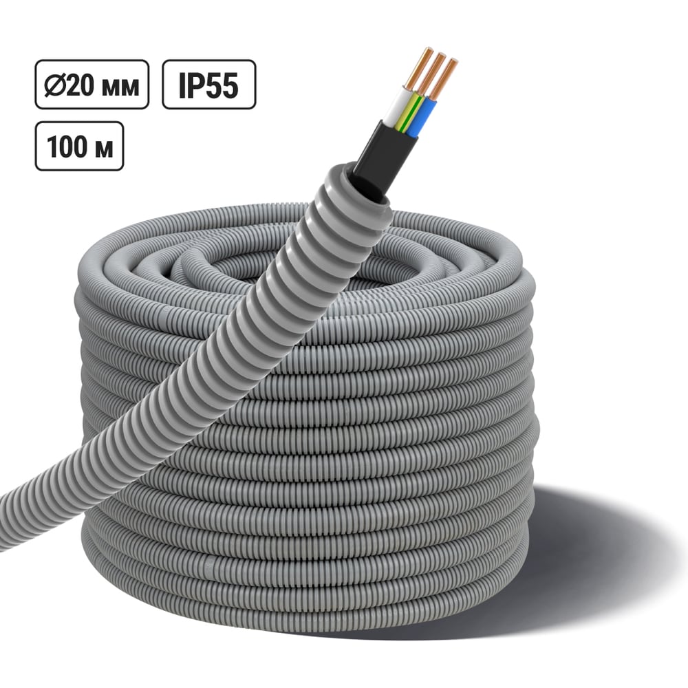 Изображение товара Кабель TDM ELECTRIC ВВГ-Пнг(А)-LS 3x1,5ок в гофрированной трубе 100 метров