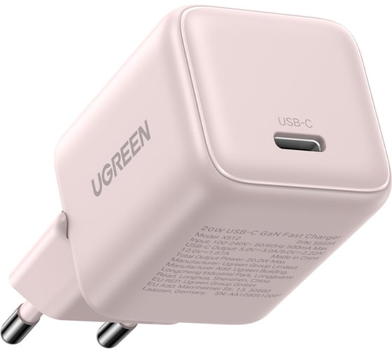 Изображение товара Сетевое зарядное устройство UGREEN X512 55556 Mini 20W USB-C GaN Fast Charger EU. Цвет: розовый 55556_