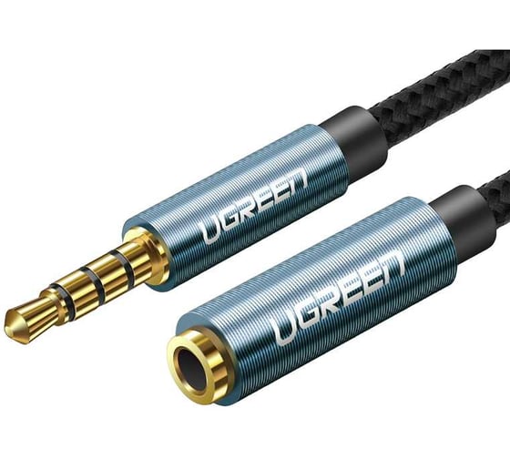Изображение товара Удлинитель кабеля UGREEN AV118 40673 3.5mm Male to 3.5mm Female Extension Cable. Длина: 1м. Цвет: черный/синий 40673_