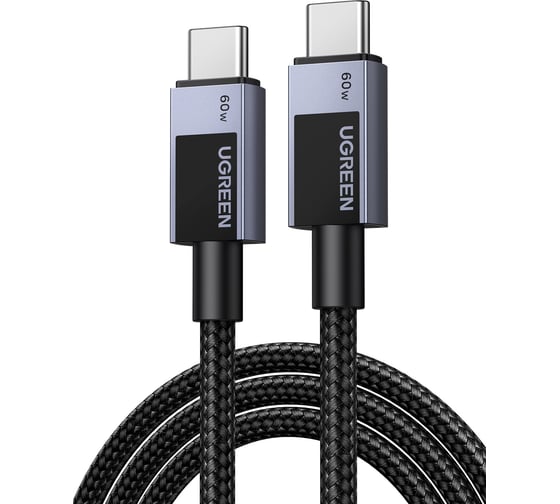 Изображение товара Кабель UGREEN L524 55765 USB-C to USB-C PD 3A Fast Charging Braided Date Cable. Длина: 1м. Цвет: серый космос 55765_