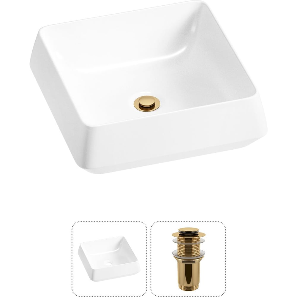 Изображение товара Комплект накладной раковины Wellsee Lavinia Boho 38x38 см белый фарфор