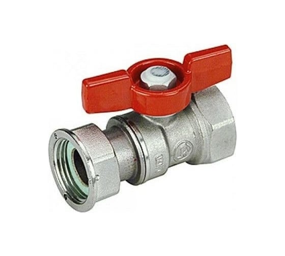 Изображение товара Кран шаровой для счетчиков Giacomini 3/4”F x 3/4”гайка, ручка-бабочка, красная, ВР-отвод накидная гайка, хром GIA R251PX004