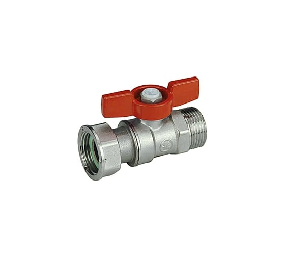 Изображение товара Кран шаровой для счетчиков Giacomini 3/4M x 3/4, ручка-бабочка, красная, НР-отвод накидная гайка, хромирова GIA R254PX004