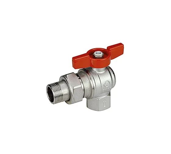 Изображение товара Кран шаровой угловой полнопроходной с отводом Giacomini GIA, ВР-НР 1F x 1M, ручка-бабочка, красная, ВР-НР, хромированный R789X007