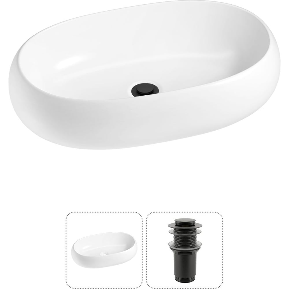 Изображение товара Комплект ванная раковина Wellsee 2 в 1 овальная белая накладная фарфор