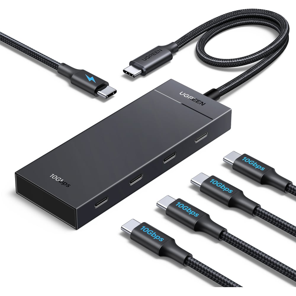 Изображение товара Хаб UGREEN CM806 55334 5-in-1 USB-C 10Gbps To 4xUSB-C 3.2 Hub With PD. Цвет: черный 55334_