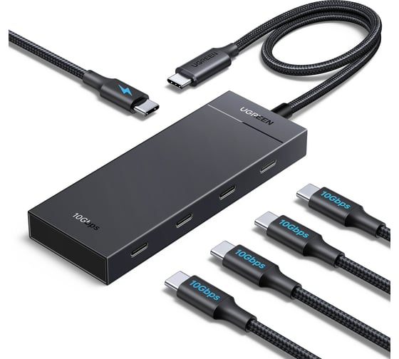 Изображение товара Хаб UGREEN CM806 55334 5-in-1 USB-C 10Gbps To 4xUSB-C 3.2 Hub With PD. Цвет: черный 55334_