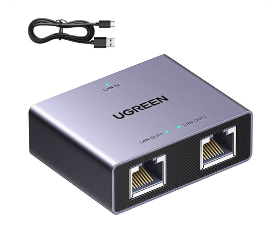 Изображение товара Сплиттер UGREEN NW301 45311 Gigabit Ethernet Splitter 1 to 2. Цвет: серый 45311_
