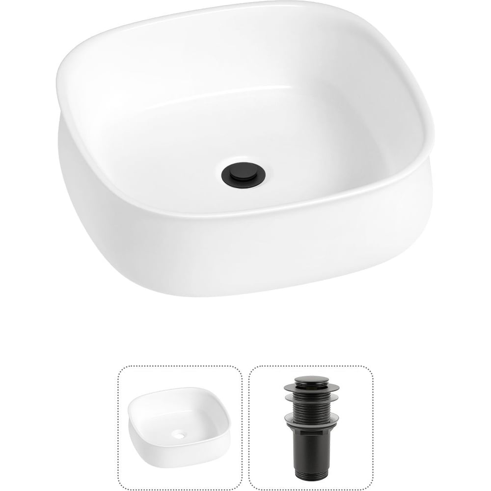 Изображение товара Комплект накладной умывальник Wellsee Lavinia Boho 42x42 см белый современный дизайн