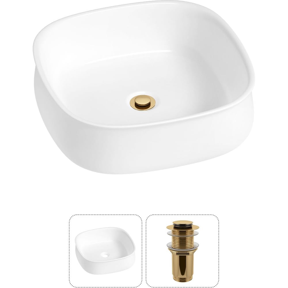 Изображение товара Комплект Wellsee 2 в 1 Lavinia Boho Накладная раковина 42х42 см белый фарфор