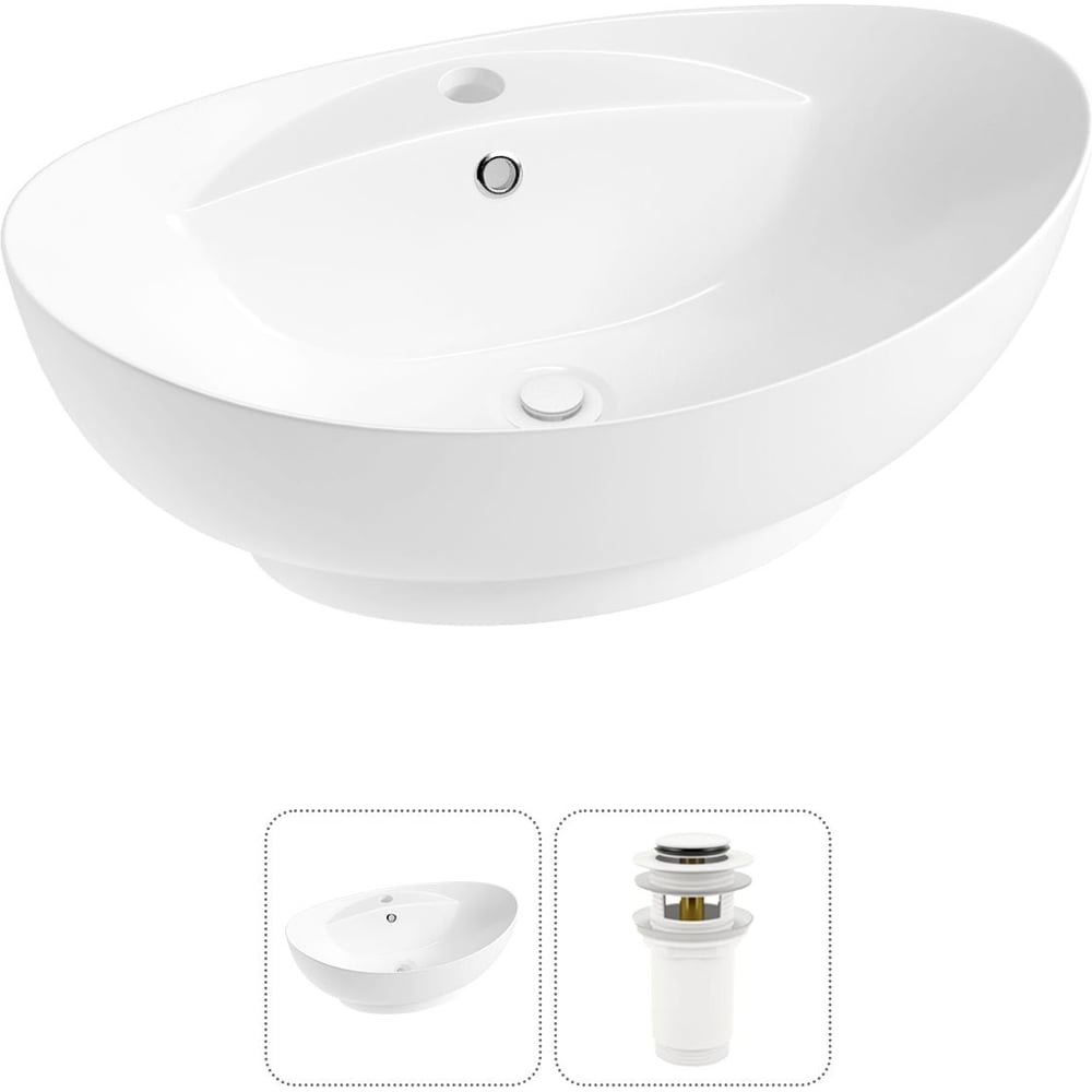 Изображение товара Комплект Wellsee 2 в 1 Lavinia Boho накладная раковина 59x39 см с белым фарфором