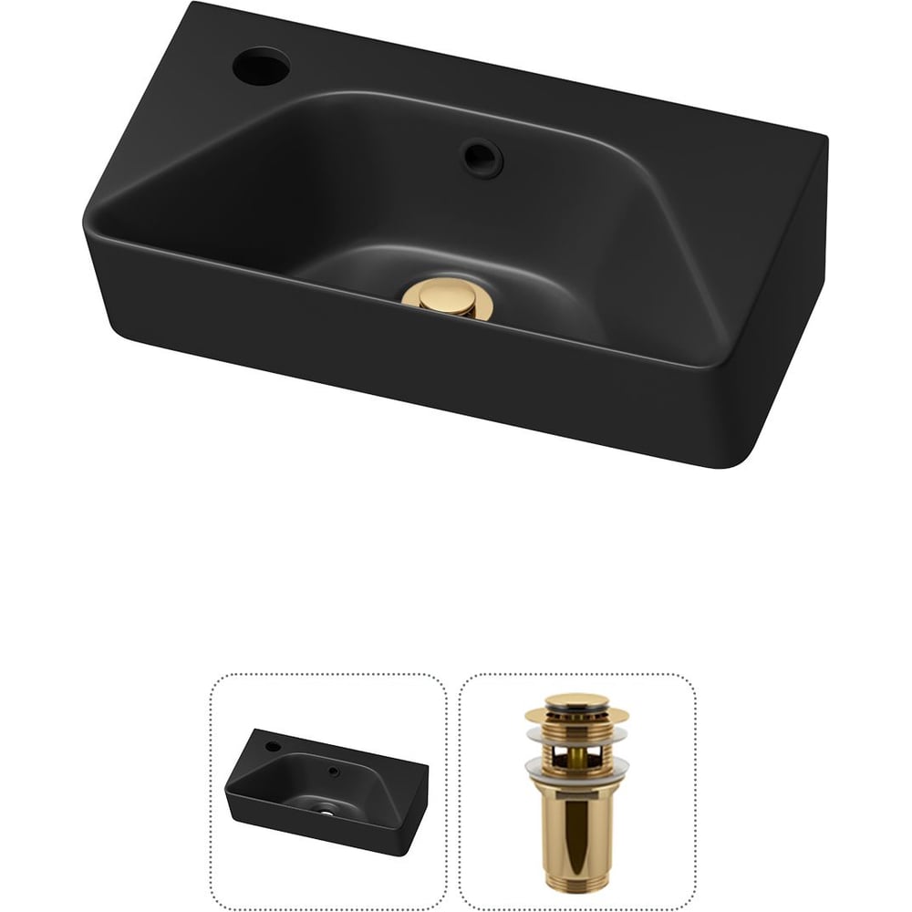 Изображение товара Комплект раковина Wellsee Lavinia Boho 2 в 1 черный матовый 40x22 см