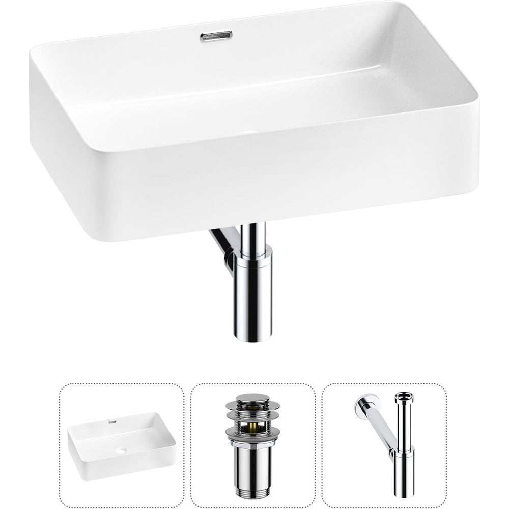 Изображение товара Комплект Wellsee 3 в 1 Lavinia Boho накладная раковина 48x31 см с сифоном