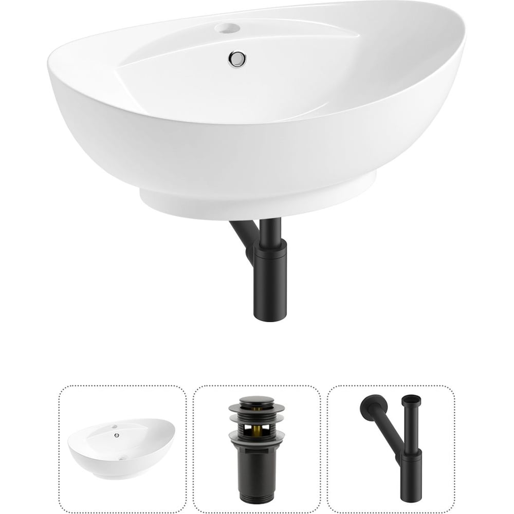 Изображение товара Комплект Wellsee 3 в 1 Lavinia Boho накладная раковина 59x39 см с аксессуарами