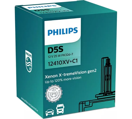 Изображение товара Автолампа PHILIPS D5S 25 PK32d-7+120 Xenon X-treme Vision gen2 4800K 12V 12410XV+C1
