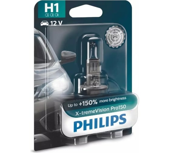 Изображение товара Автолампа PHILIPS H1 55 P14.5s+150 X-tremeVision Pro150 3400К 12V 12258XVPB1
