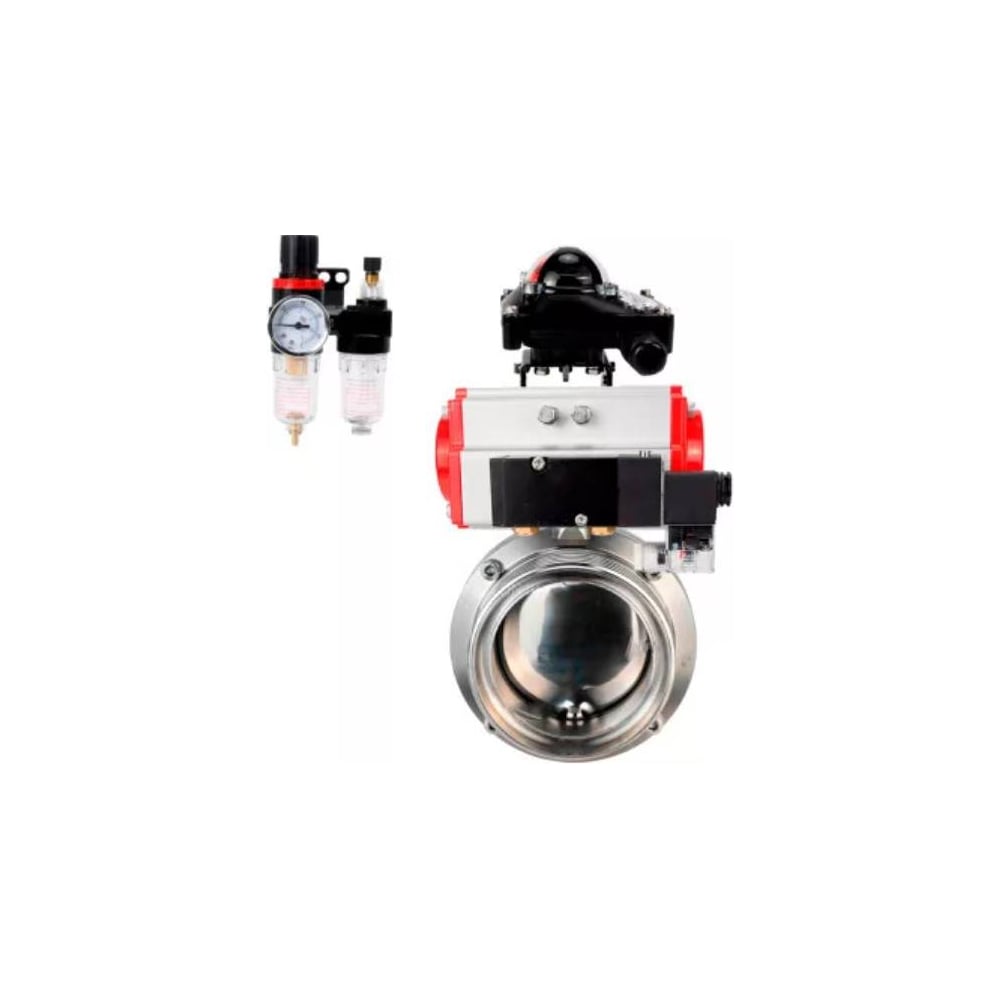 Изображение товара Затвор DN.ru 304-304-Sil Ду80 Ру10 резьбовой нержавеющая сталь пневмопривод