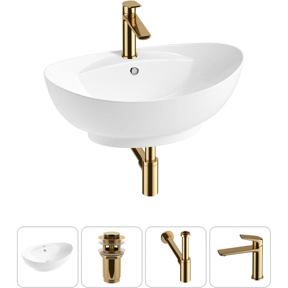 Изображение товара Комплект Wellsee 4 в 1 Lavinia Boho для ванной белый фарфор смеситель золото