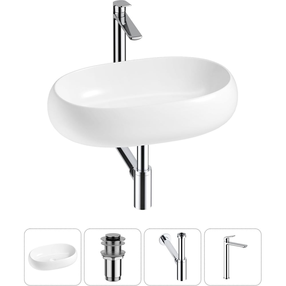 Изображение товара Комплект Wellsee 4 в 1 Lavinia Boho накладная раковина 56x33 см с смесителем и сифоном