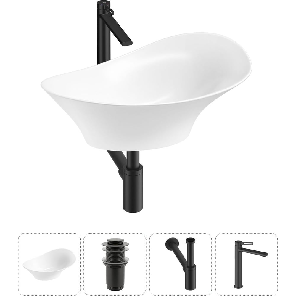 Изображение товара Комплект накладная раковина Wellsee 4 в 1 Lavinia Boho белая 56x33 см