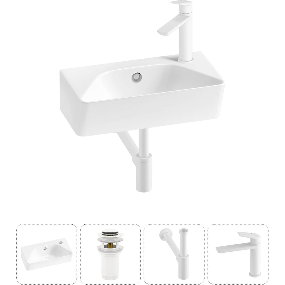 Изображение товара Комплект Wellsee 4 в 1 накладная и подвесная раковина 40x22 см с смесителем и сифоном