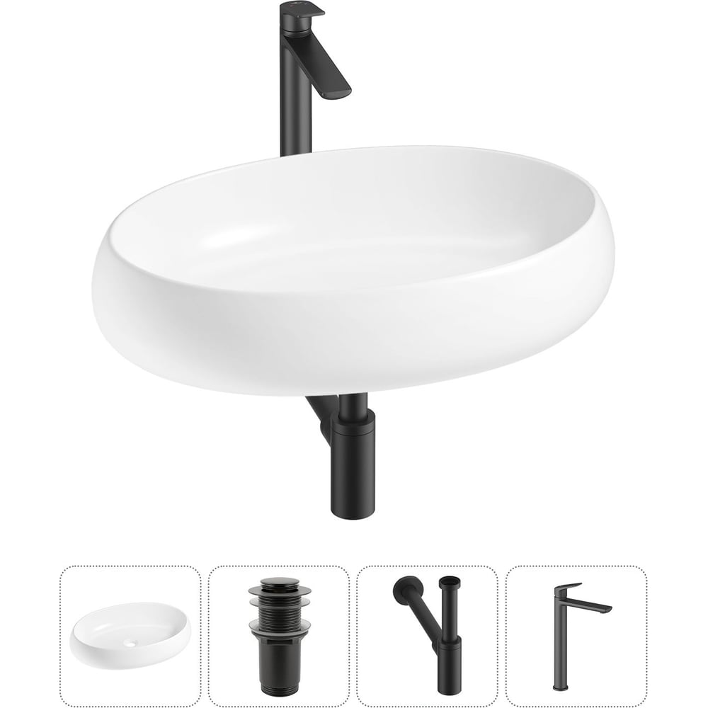 Изображение товара Комплект Wellsee 4 в 1 Lavinia Boho накладная раковина 60x40 см белая с смесителем