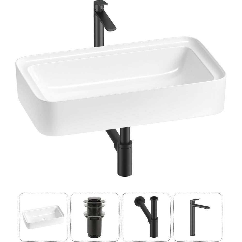 Изображение товара Комплект Wellsee 4 в 1 Lavinia Boho накладная раковина 75x40 см современный дизайн