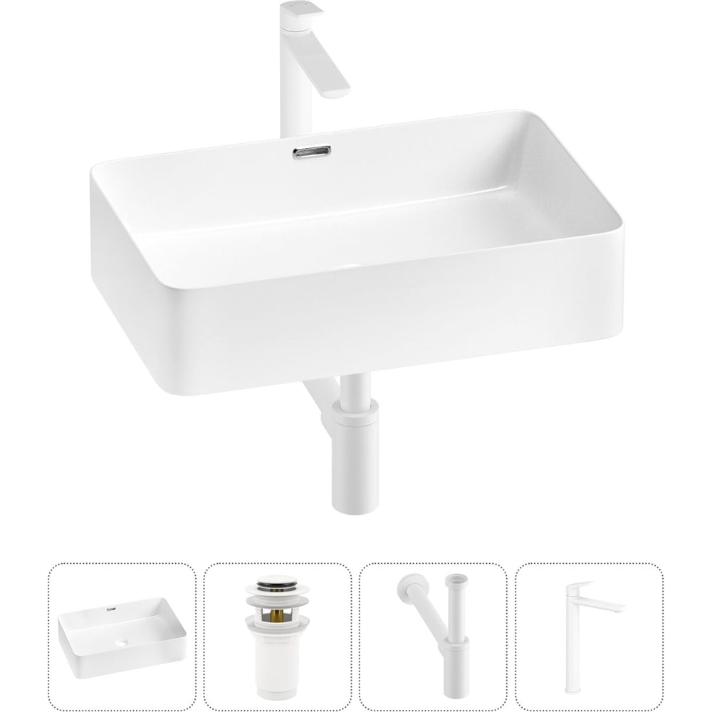 Изображение товара Комплект Wellsee 4 в 1 Lavinia Boho накладная раковина и смеситель 48x31 см