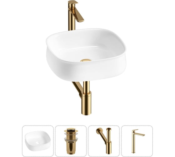 Изображение товара Комплект Wellsee 4 в 1 Lavinia Boho Bathroom Sink накладная раковина 42x42 см 20215454R