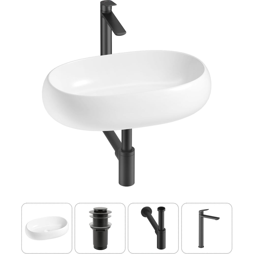 Изображение товара Комплект Wellsee 4 в 1 Lavinia Boho накладная раковина 56x33 см с смесителем