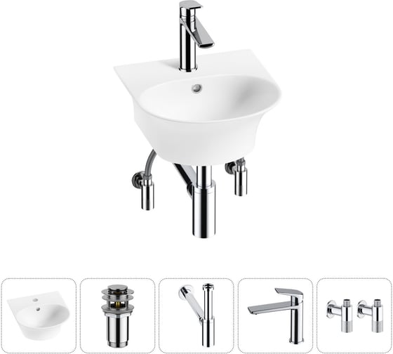 Изображение товара Комплект Wellsee 5 в 1 Lavinia Boho Bathroom Sink накладная/подвесная раковина 34x36 см 20216649R