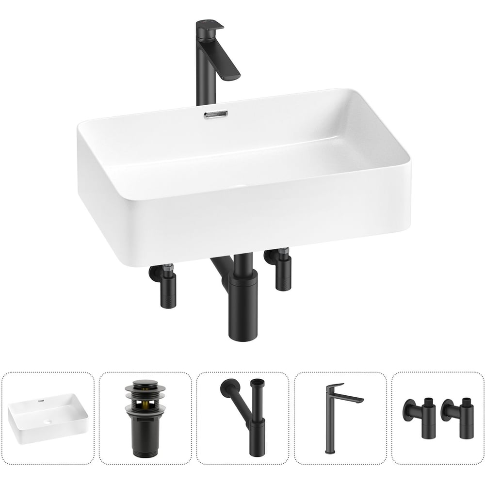 Изображение товара Комплект Wellsee 5 в 1 Lavinia Boho накладная раковина 48x31 см с смесителем в современном стиле