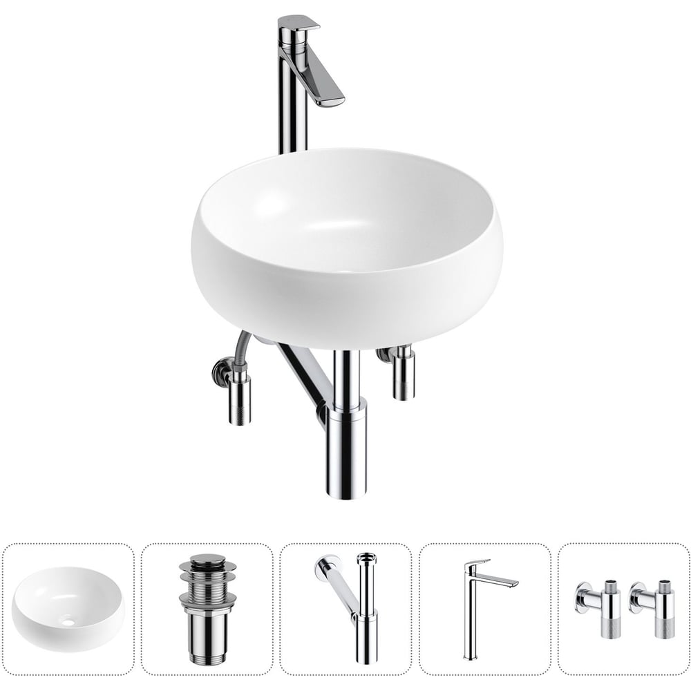 Изображение товара Комплект Wellsee 5 в 1 Lavinia Boho накладная раковина 40x40 см с смесителем сифоном