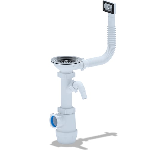Изображение товара Сифон АНИ Пласт Ани Грот 3 1/2, 40, с гибким переливом и отводом для стиральной машины 40x40/50 A1045S