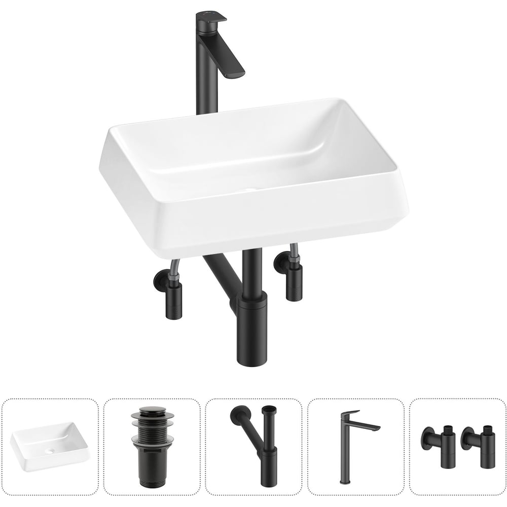 Изображение товара Комплект Wellsee 5 в 1 Lavinia Boho накладная раковина 50x38 см смеситель сифоны