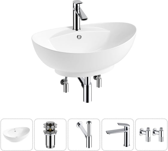 Изображение товара Комплект Wellsee 5 в 1 Lavinia Boho Bathroom Sink накладная раковина 59x39 см 20215155R