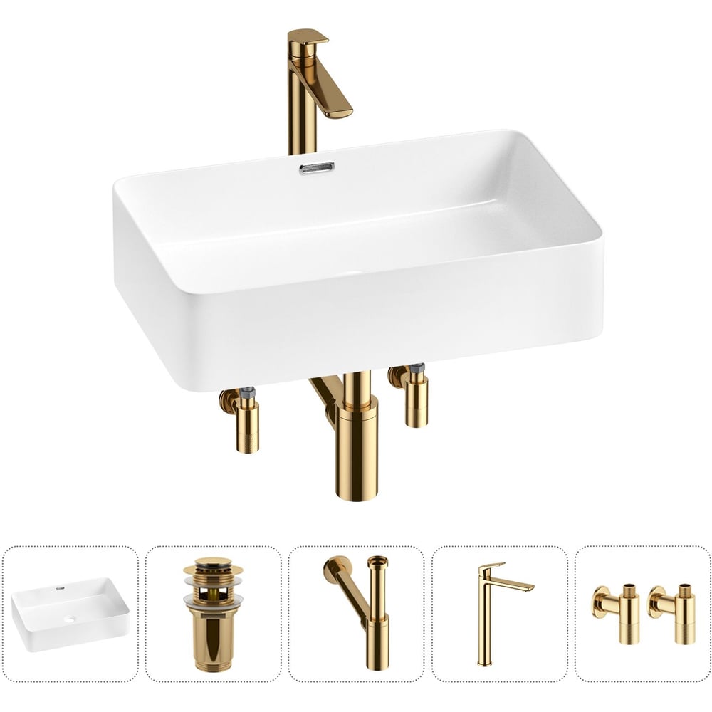 Изображение товара Комплект Wellsee 5 в 1 Lavinia Boho Bathroom Sink накладная раковина 55x37 см 20215237R