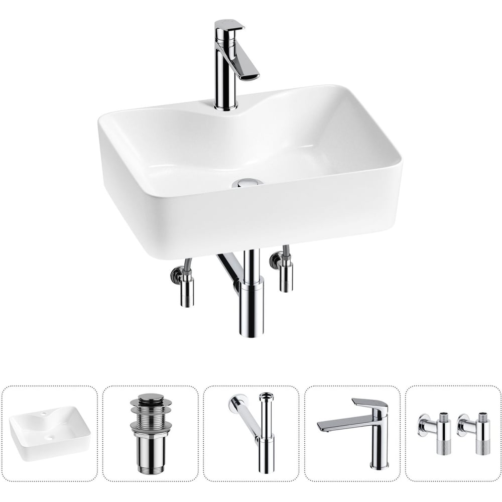 Изображение товара Комплект Wellsee 5 в 1 Lavinia Boho Bathroom Sink накладная раковина 48x37 см с смесителем и сифоно