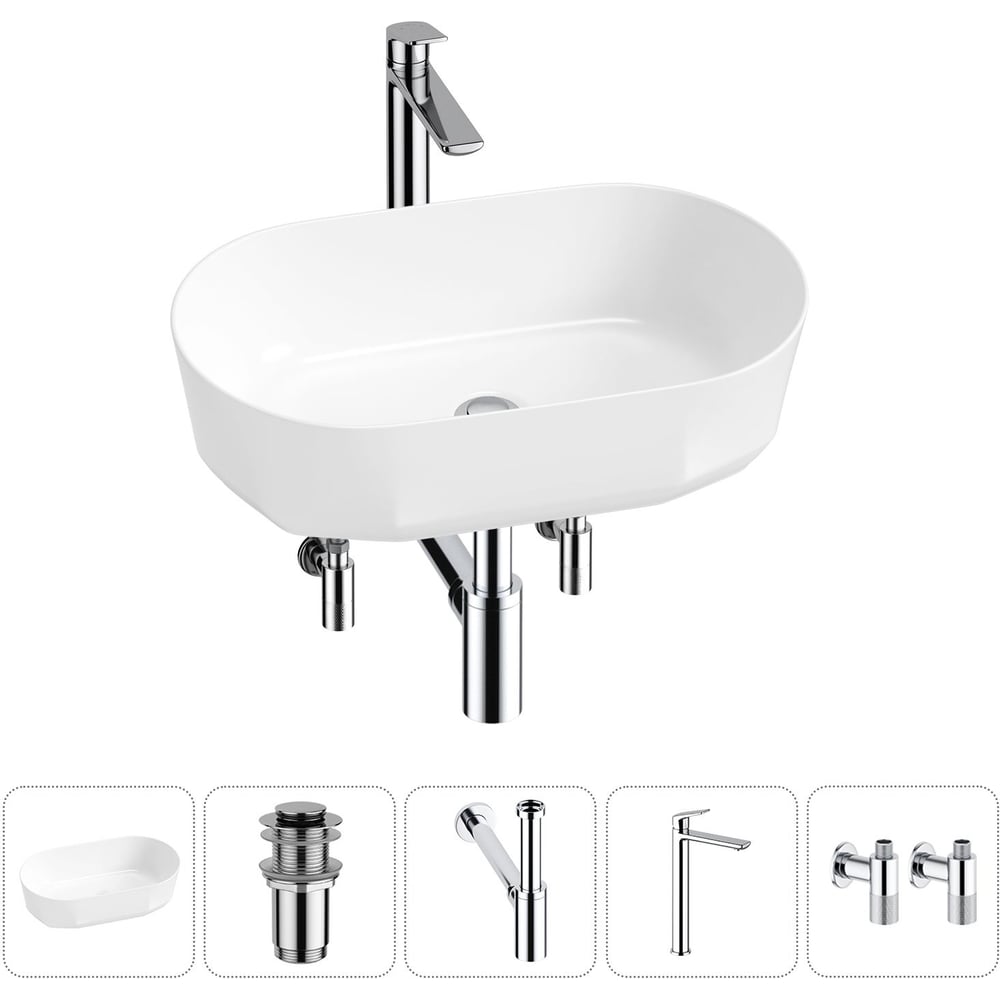 Изображение товара Комплект Wellsee 5 в 1 Lavinia Boho Bathroom Sink накладная раковина 55x32 см 20215817R