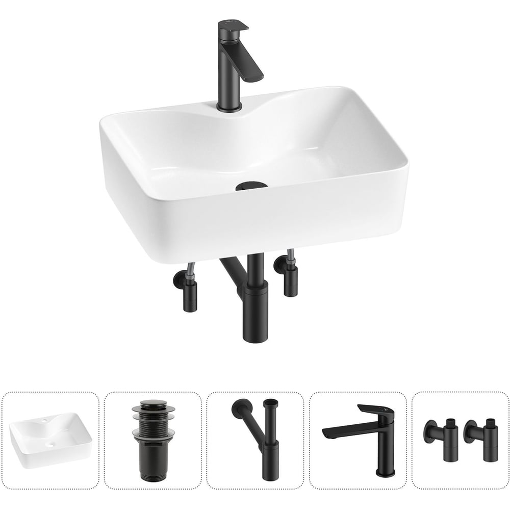 Изображение товара Комплект раковины Wellsee 5 в 1 Lavinia Boho для ванной с сифоном и смесителем