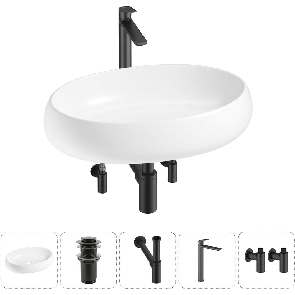 Изображение товара Комплект Wellsee 5 в 1 Lavinia Boho накладная раковина 60x40 см с смесителем