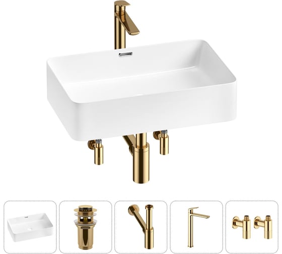 Изображение товара Комплект Wellsee 5 в 1 Lavinia Boho Bathroom Sink накладная раковина 48x31 см 20215221R